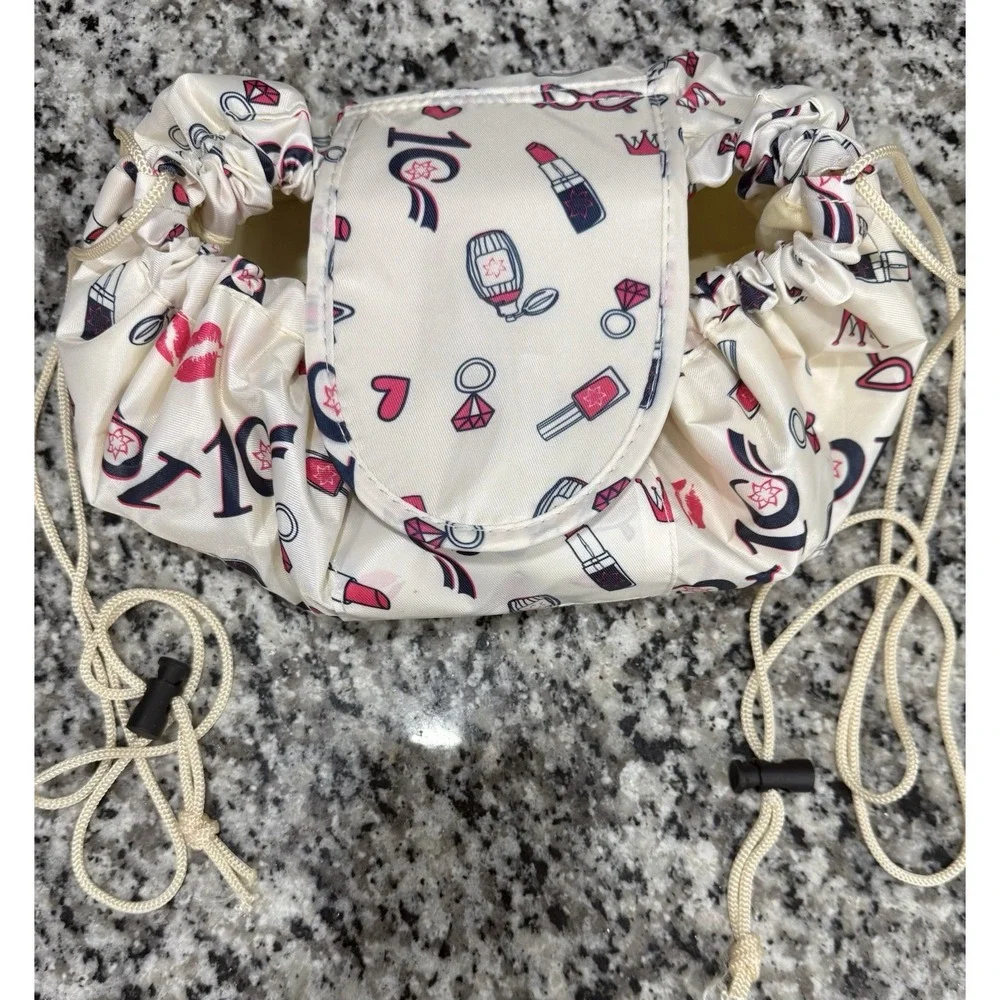 Travel Drawstring Cinch Close Make Up Cosmetic Bag Lipstick All Over Print